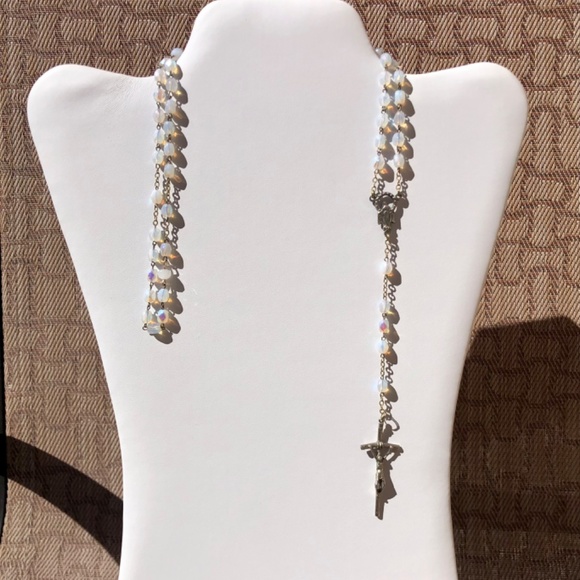Rosary Beads - White Iridescent and Silver (Child) - Picture 6 of 6